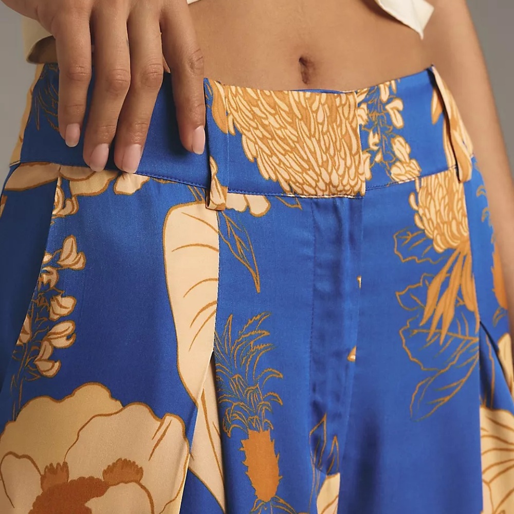 FARM Rio Blue Wide-Leg Floral Pants with Yellow/Gold Blooms - Picture 6 of 10